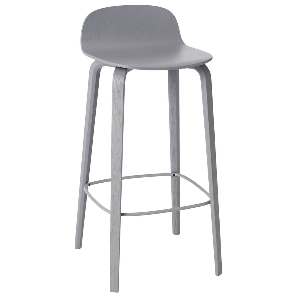 Tabouret de bar Visu bois gris / H 75cm / Seconde vie - Muuto - Gris / Repose-pieds gris - Acier verni, Frêne verni