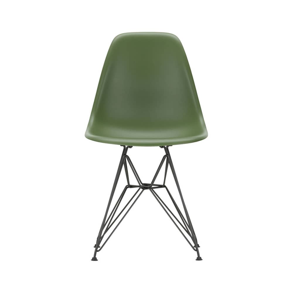 Sedia RE DSR - Eames Plastic Side Chair materiale plastico verde / (1950) - Gambe nere / Riciclata - Vitra - Verde bosco / Gambe nere - Acciaio laccato epossidico, Plastica riciclata post-consumo
