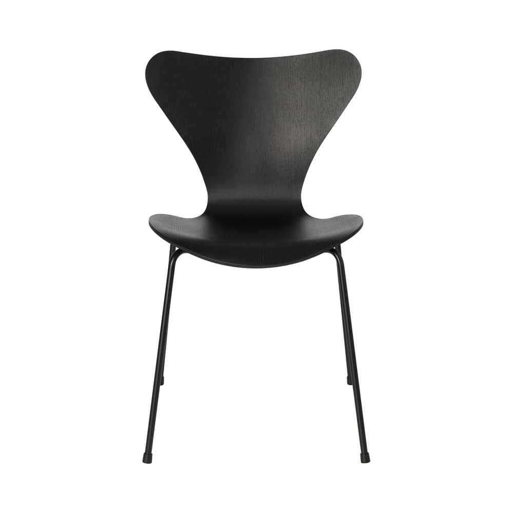 Chaise empilable Série 7 / Frêne teinté - Arne Jacobsen, 1955 - Fritz Hansen - Noir / Pieds noirs - Acier peint, Contreplaqué de frêne teinté