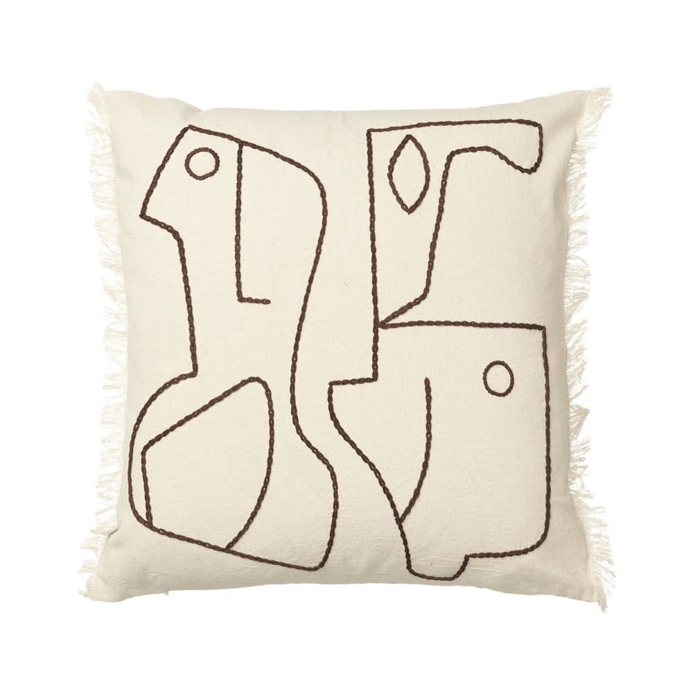 Housse de coussin Figure tissu blanc / 50 x 50 cm - Motif brodé à la main - Ferm Living - Blanc cassé - Coton biologique