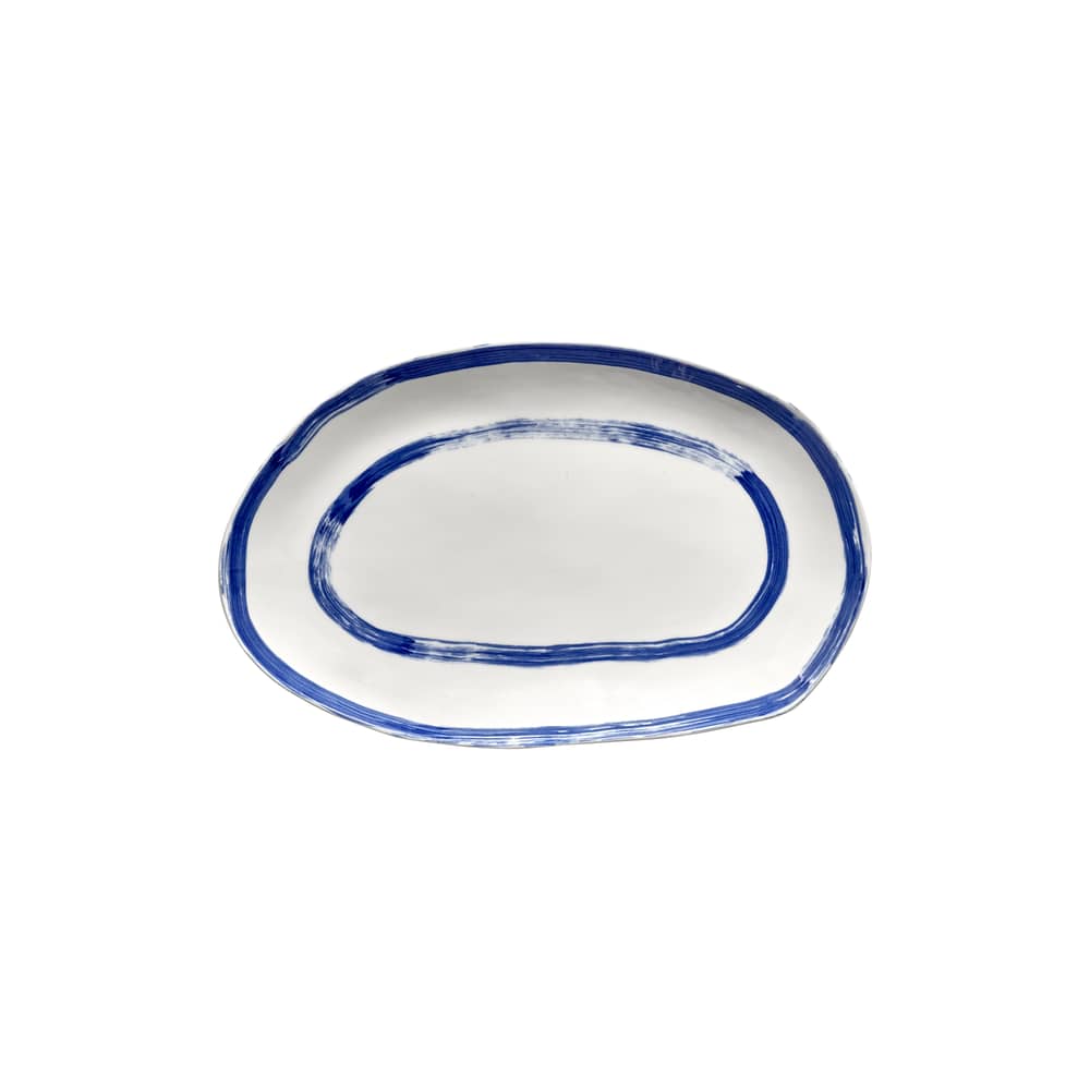 Plat de service The Line-up céramique bleu / Ovale - 34 x 21 cm - Serax - Blanc & bleu - Grès émaillé