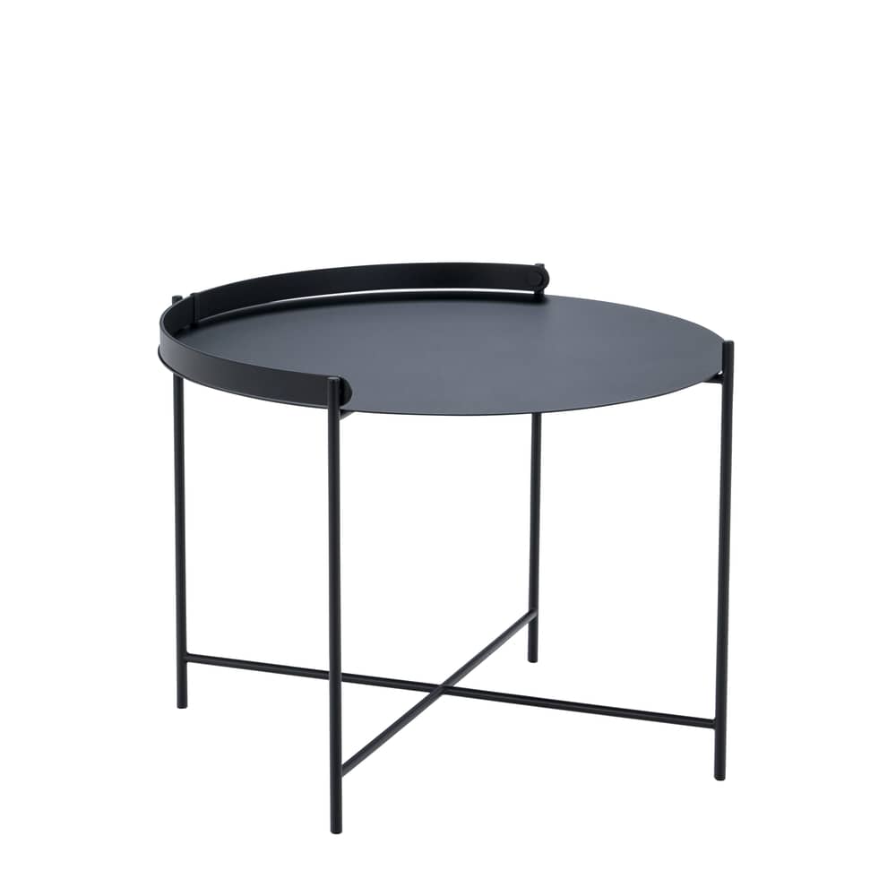 Table basse Edge / Poignée rabattable -Ø 62 x H 46 cm - Houe - Noir - Métal thermolaqué