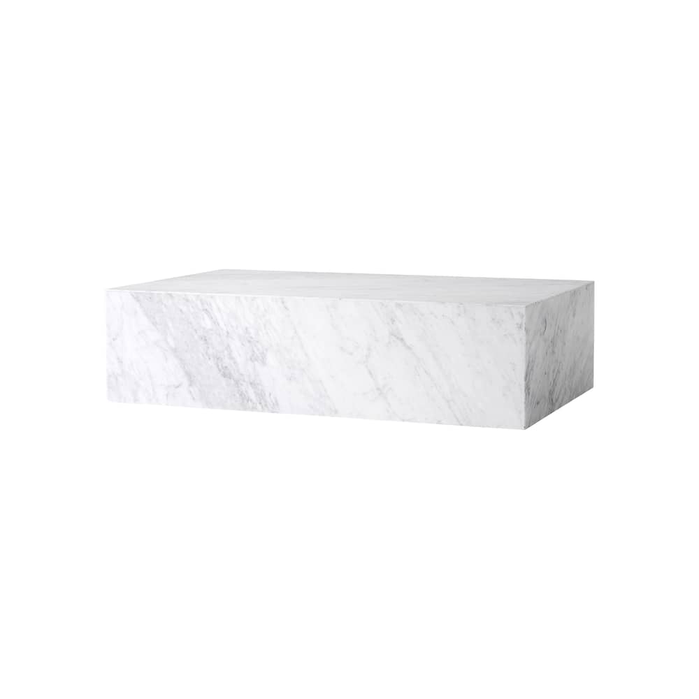 Table basse Plinth Low pierre blanc / Marbre - 100 x 60 cm x H 27 cm / Seconde vie - Audo Copenhagen - Marbre Carrara (blanc) - Bois d\'acacia, Marbre