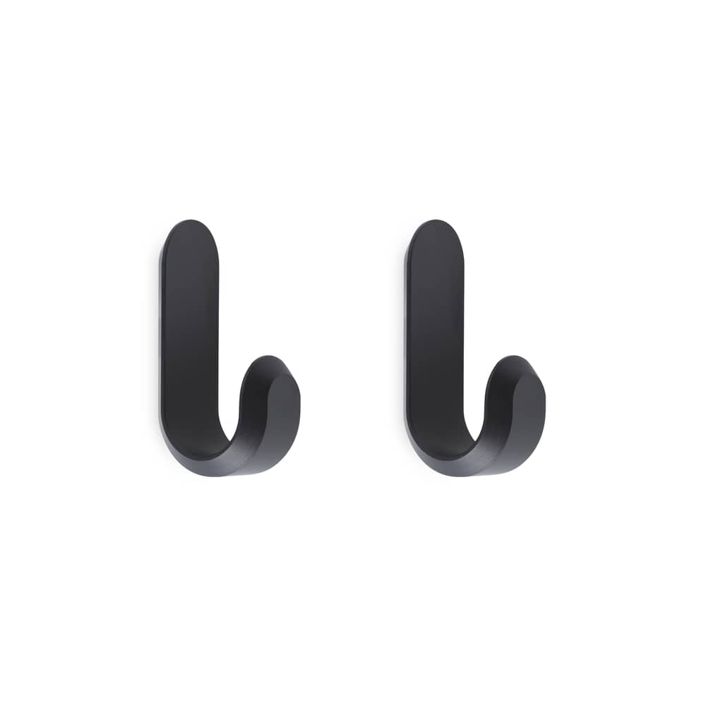 Set de 2 patère Curve Mini métal / H 5,8 cm - Normann Copenhagen - Noir mat - Aluminium anodisé