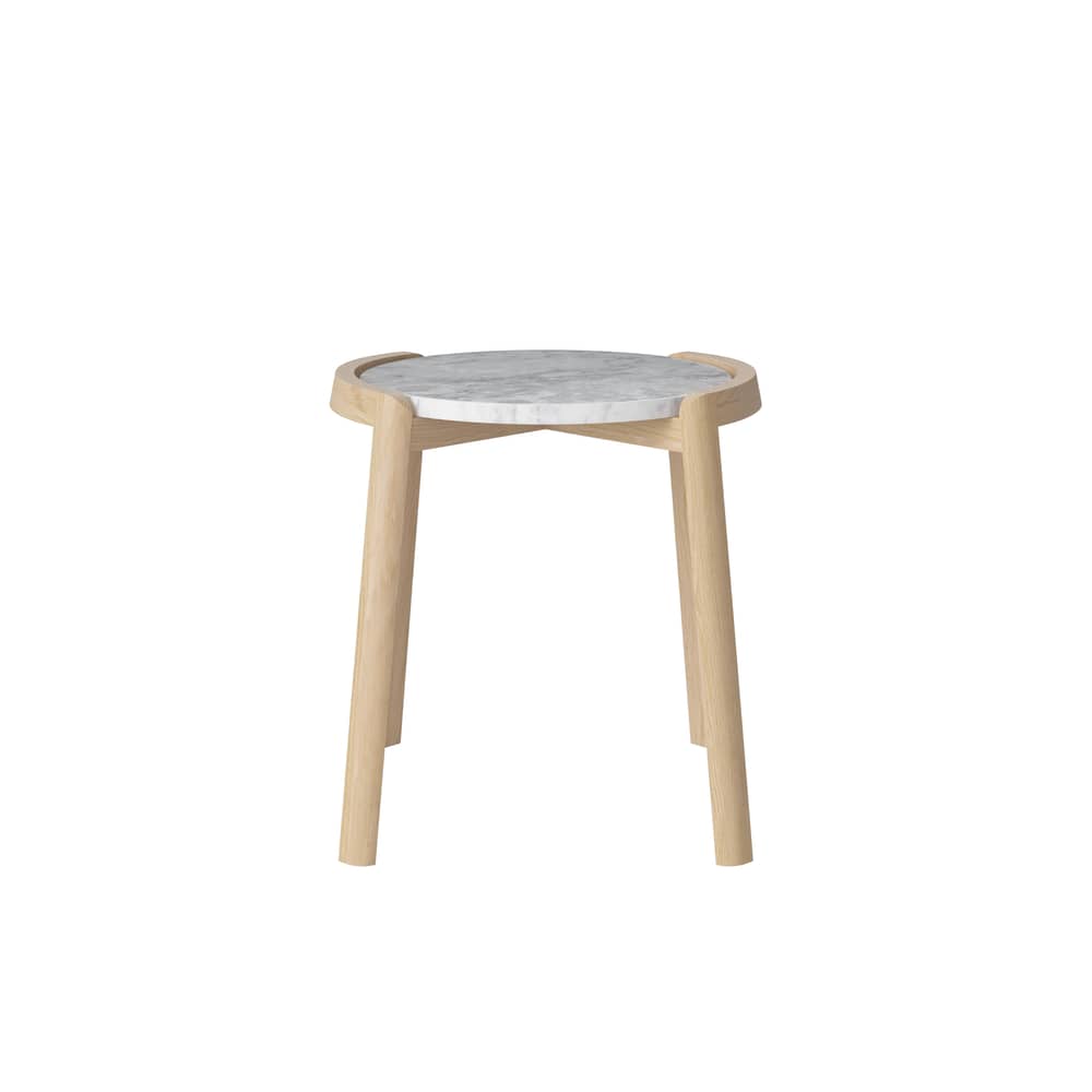 Table d\'appoint Mix marbre blanc bois naturel / Ø 46 x H 48 cm - Chêne & marbre - Bolia - Ø 46 x H 48 cm / Marbre blanc-gris - Chêne massif FSC, Marbre