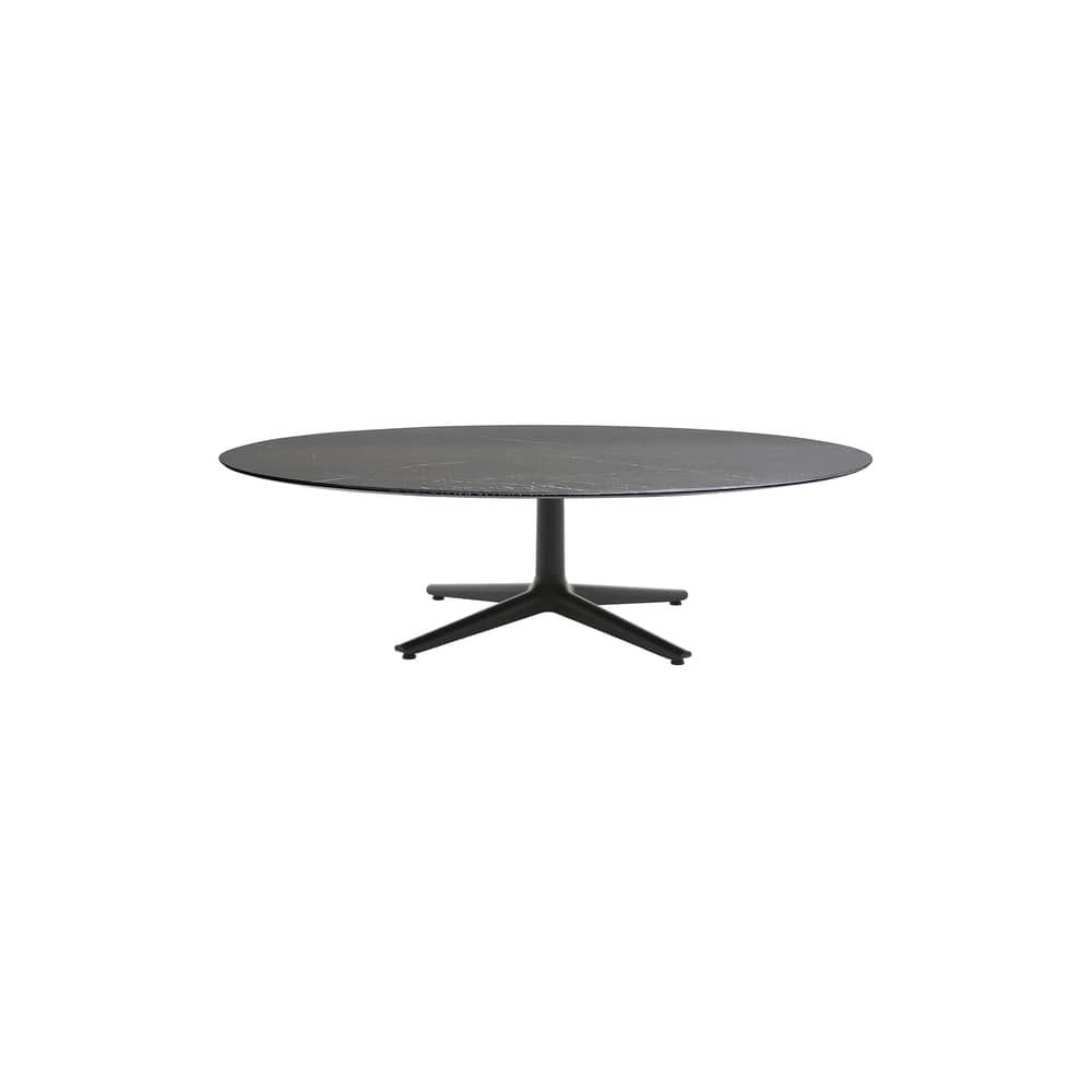 Multiplo indoor/outdoor - Coffee table ceramic stone black / Marble effect - Ø 118 cm - Kartell - Black - Stoneware with marble effect, Varnished aluminium