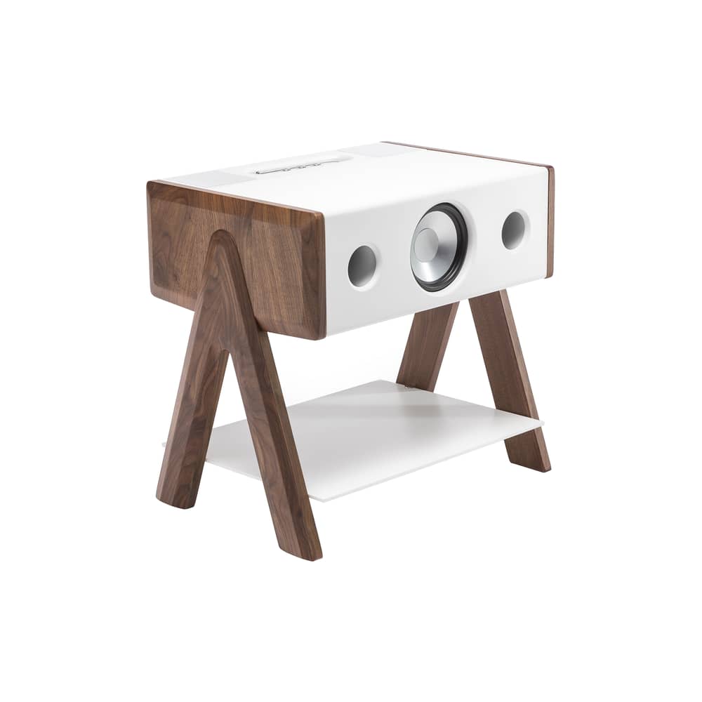 Enceinte Bluetooth Cube matériau composite blanc bois naturel / Corian® - La Boîte Concept - Corian blanc & noyer - Corian, Noyer