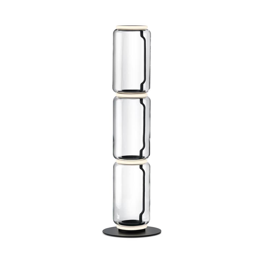 Lampadaire Noctambule Cylindre 3 verre transparent / LED - H 140 cm - Flos - H 140 cm  / 3 cylindres - Acier, Fonte d\'aluminium, Verre soufflé