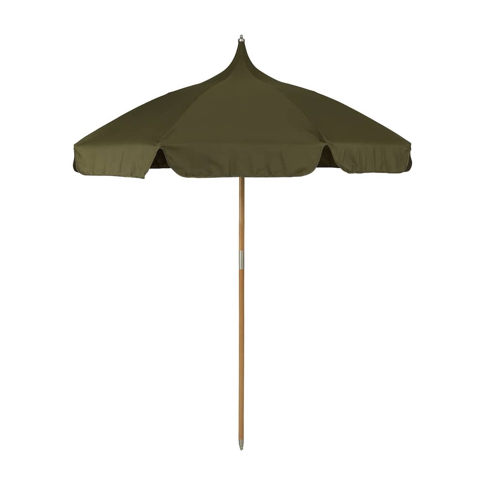 Lull Parasol textile green / Ø 200 cm - Fabric & wood - Ferm Living - Khaki green - Beechwood, Polyester fabric
