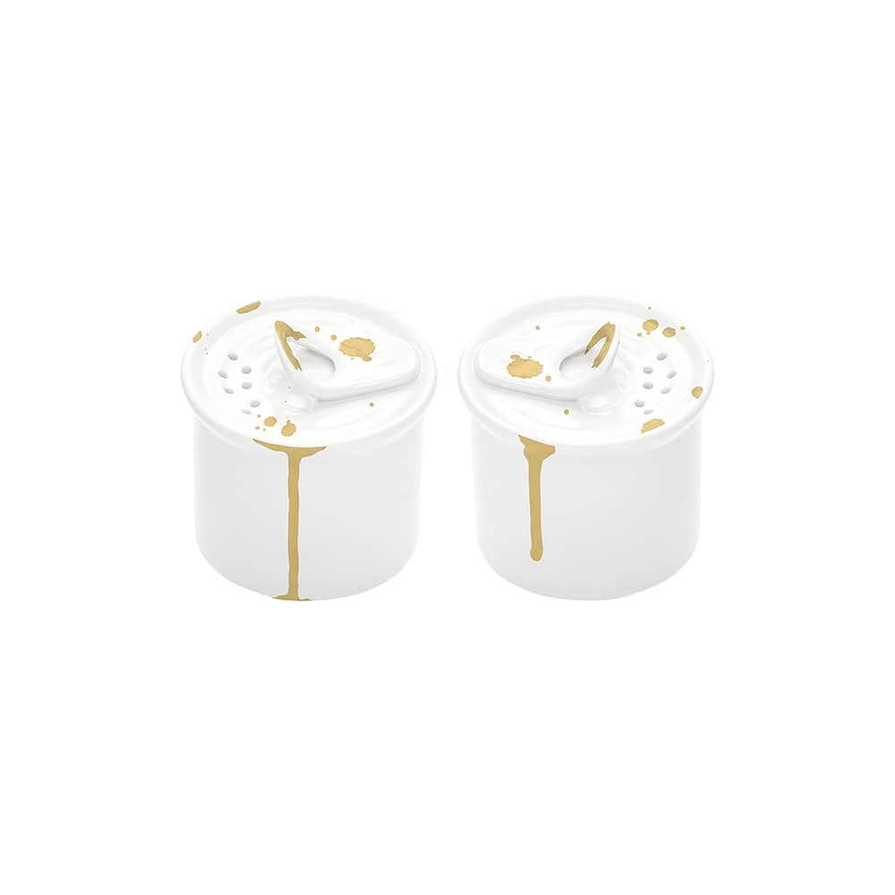 Salz- und Pfeffer-Set Estetico Quotidiano Anniversary keramik weiß - Seletti - Weiß & Gold - Echtes Feingold, Porzellan