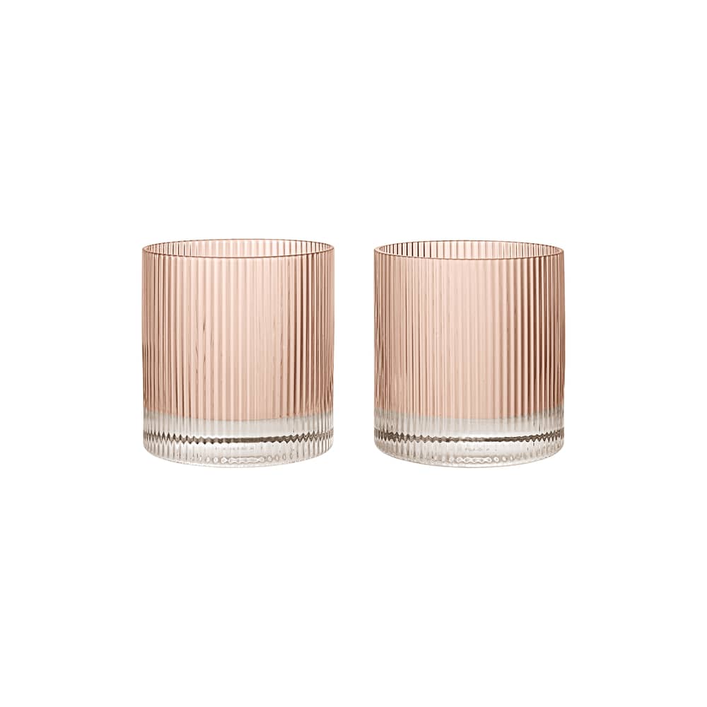 Set de 2 verres Ripple verre rose / Ø 8.5 x H 9 cm (25 cl) - Ferm Living - Rose poudré - Verre soufflé bouche