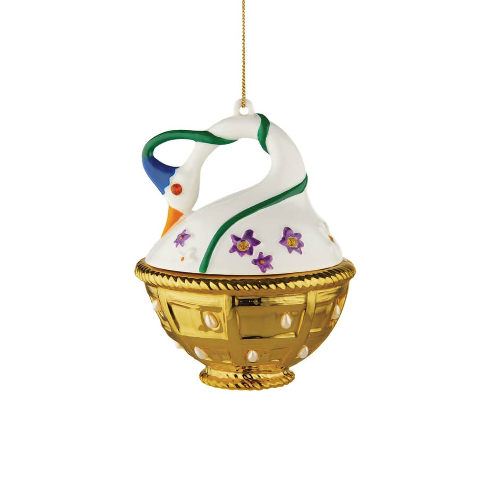Weihnachtskugel Fleurs de Jorì keramik weiß bunt gold / Frühlingsschwan - handbemaltes Porzellan - Alessi - Schwan - Porzellan