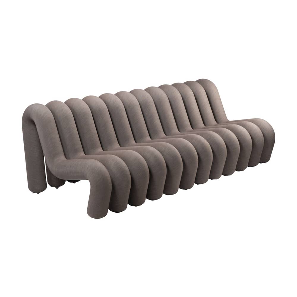 Canapé droit Extra Bold Sofa tissu marron / 3 places - L 224 cm (12 tubes) - Moustache - Marron-écru - Acier, Laine, Mousse haute résilience