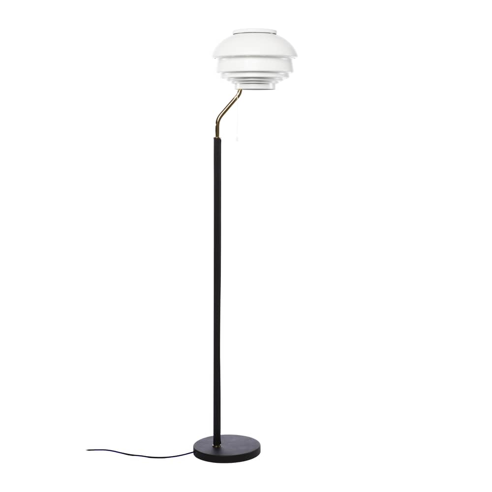 Lampadaire A808 métal blanc / Alvar Aalto, 1955 - ARTEK - Blanc / Noir - Acier laqué, Acier recouvert de cuir, Laiton poli