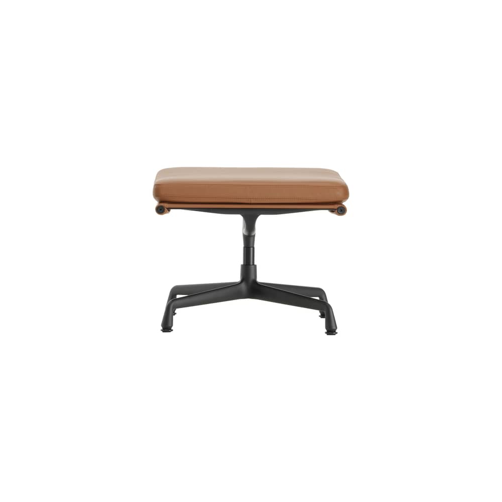 Fußstütze Soft Pad EA 223 leder braun / Eames, 1969 - Vitra - Cognac (Leder) / Aluminium schwarz - Aluminium-Druckguß, Polyurethan-Schaum, Rindsleder