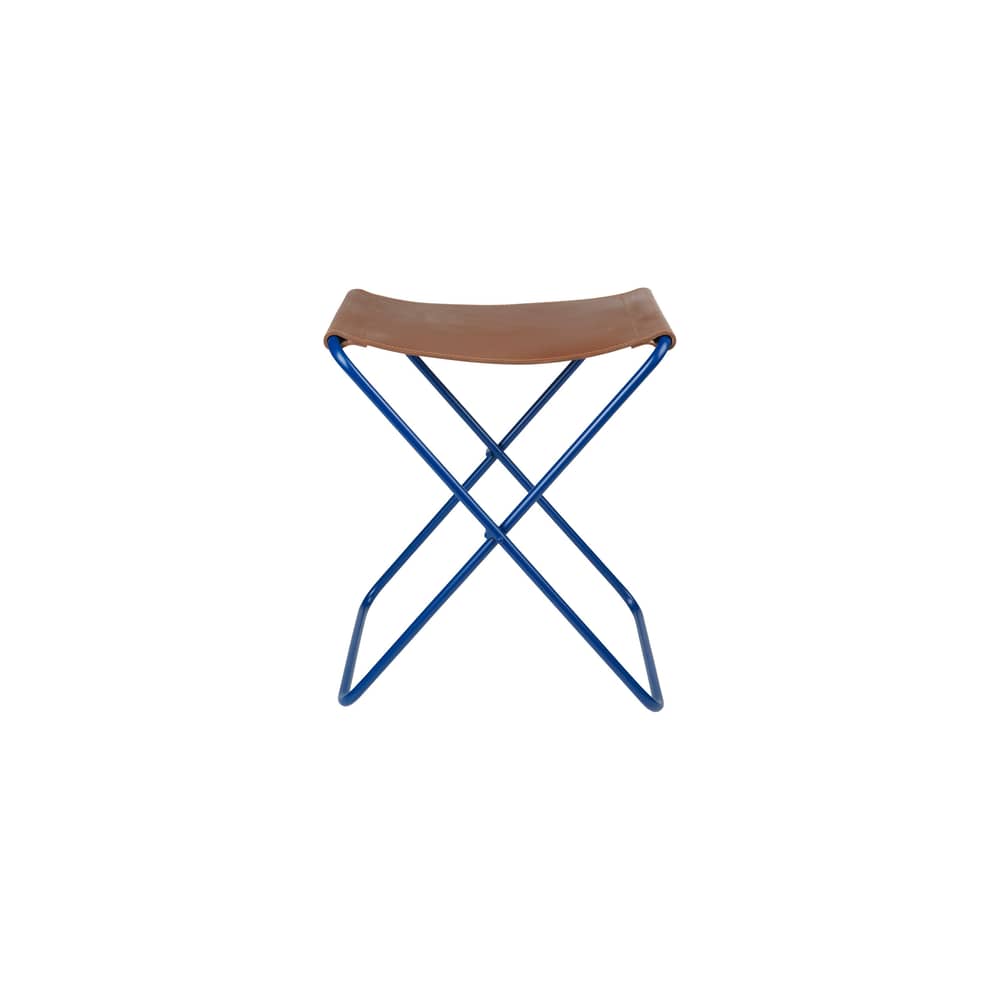 Tabouret pliant Nola cuir bleu - BROSTE COPENHAGEN - Bleu / Cuir naturel - Cuir de vache, Fer