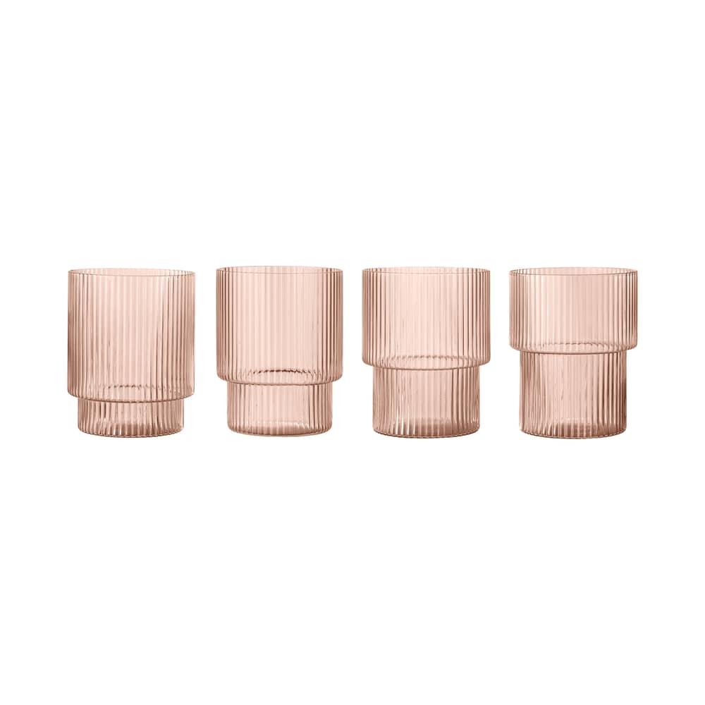 Set de 4 verres Ripple verre rose / Ø 7 x H 9 cm (20 cl) - Ferm Living - Rose poudré - Verre soufflé bouche