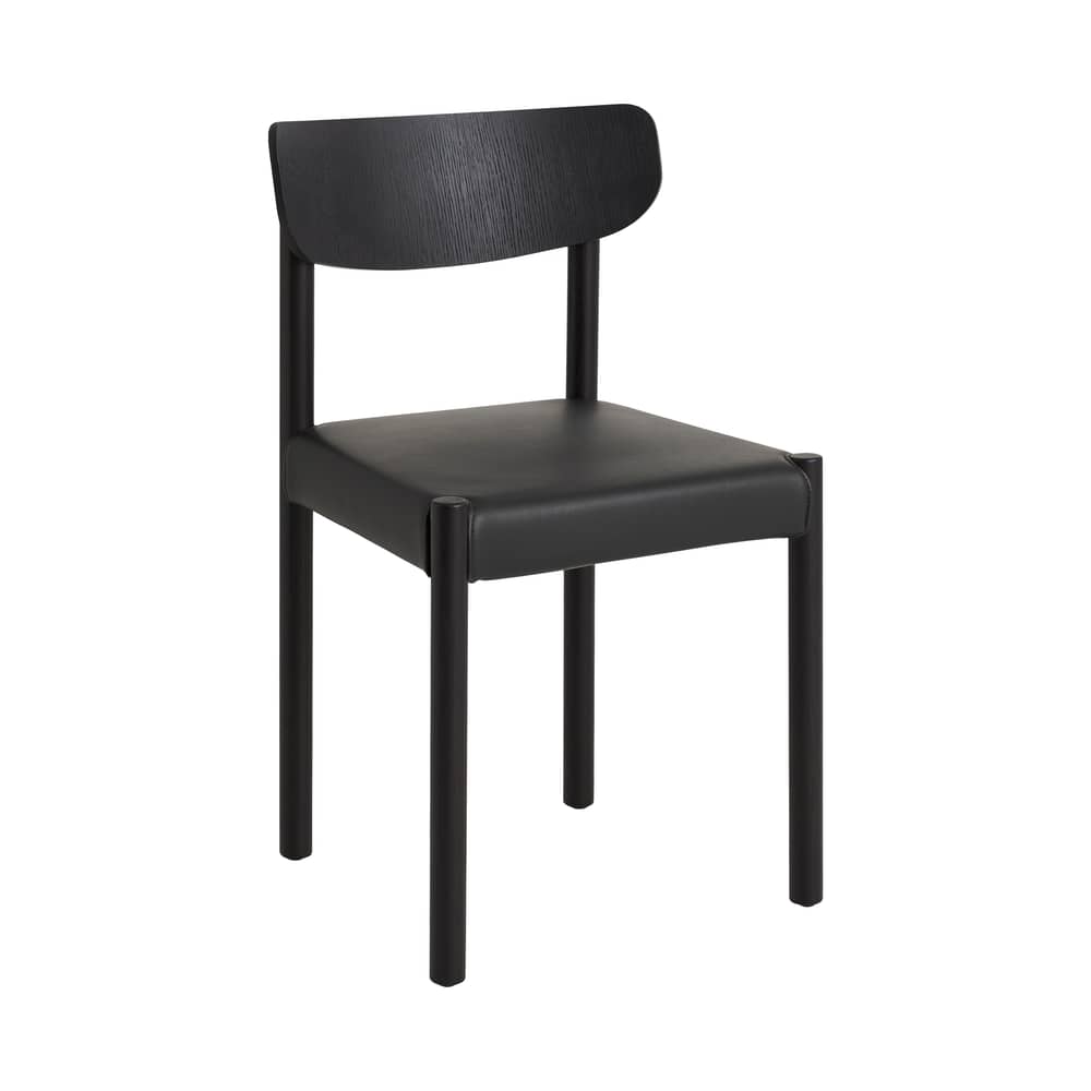 Chaise rembourrée Pack 11 / Dossier contreplaqué - Hay - Cuir noir (Grano) / Noir - Chêne laqué, Mousse, Tissu