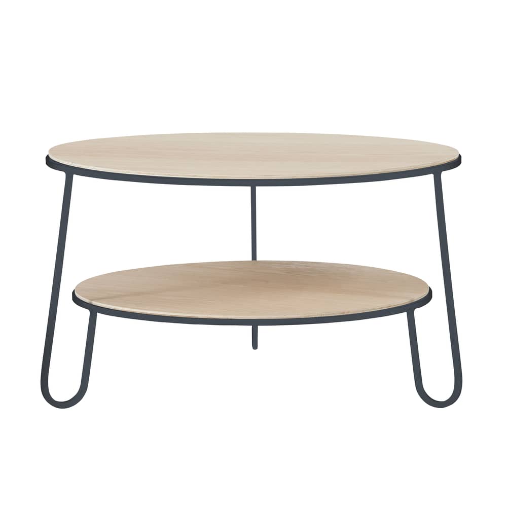Eugénie Small Coffee table wood grey Ø 70 x H 40 cm - Hartô - Slate grey - Lacquered steel, MDF veneer oak