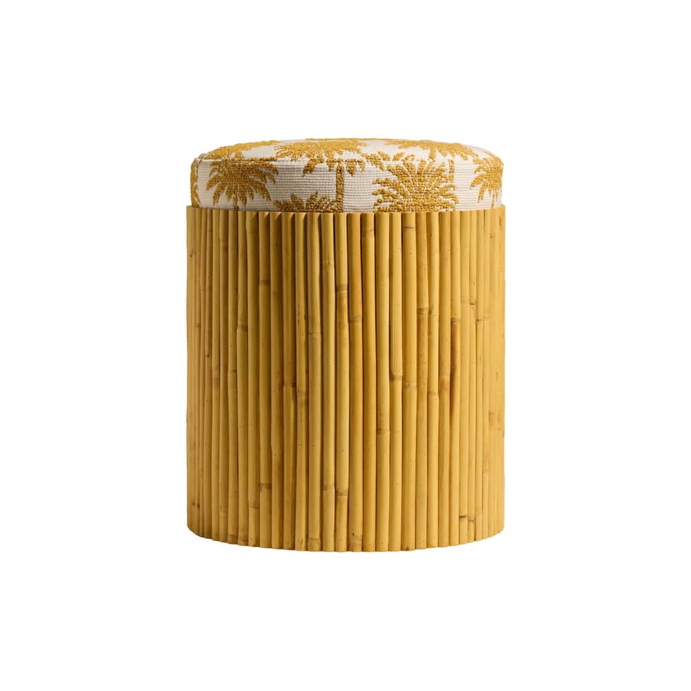 Pouf Riviera legno beige / Rattan - Maison Sarah Lavoine - Palma Ocra / Rattan naturale - Espanso, Midollino, Tessuto