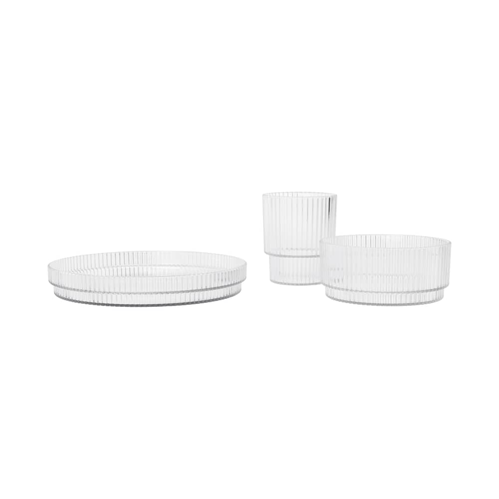 Set vaisselle enfant Ripple / Assiette, bol & gobelet - Plastique sans BPA - Ferm Living - Transparent - Plastique Tritan sans BPA