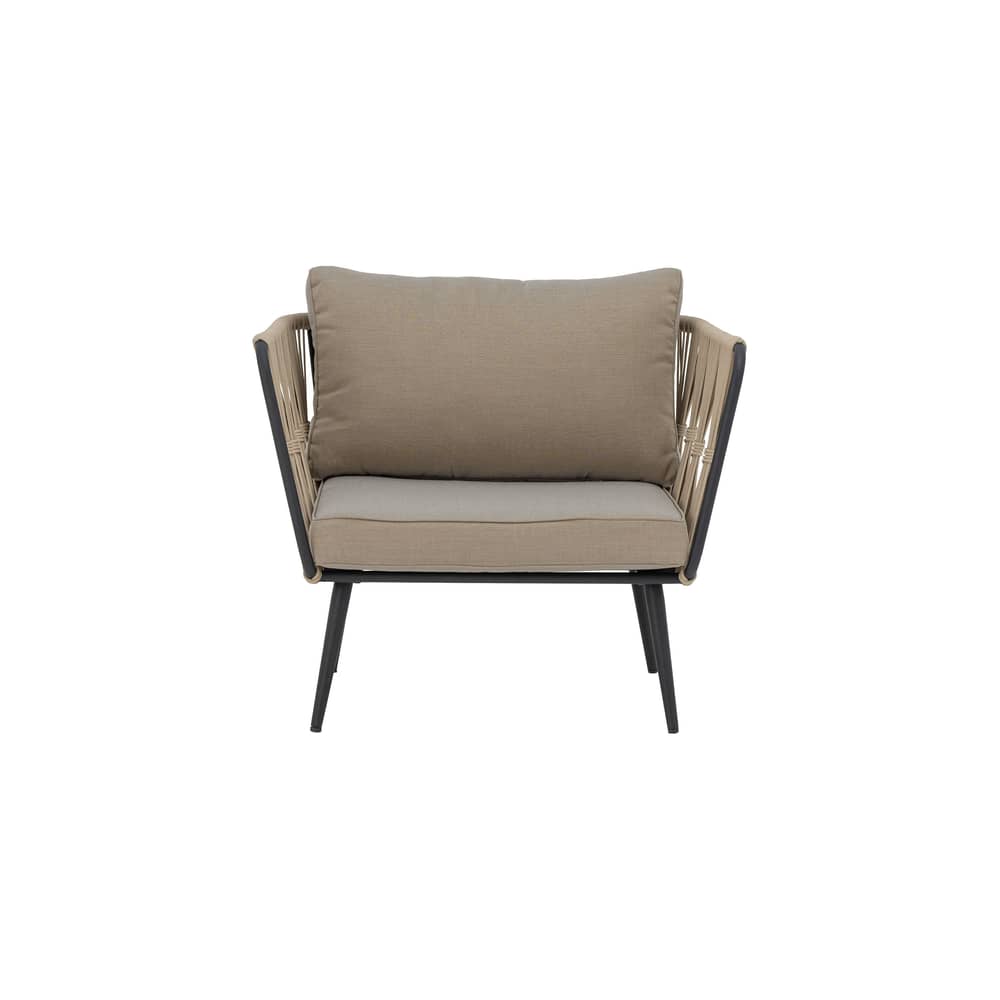 Fauteuil rembourré Pavone / Corde polyester tissée main - Bloomingville - Beige / Coussins beige - Corde polyester, Métal thermolaqué, Tissu polyester