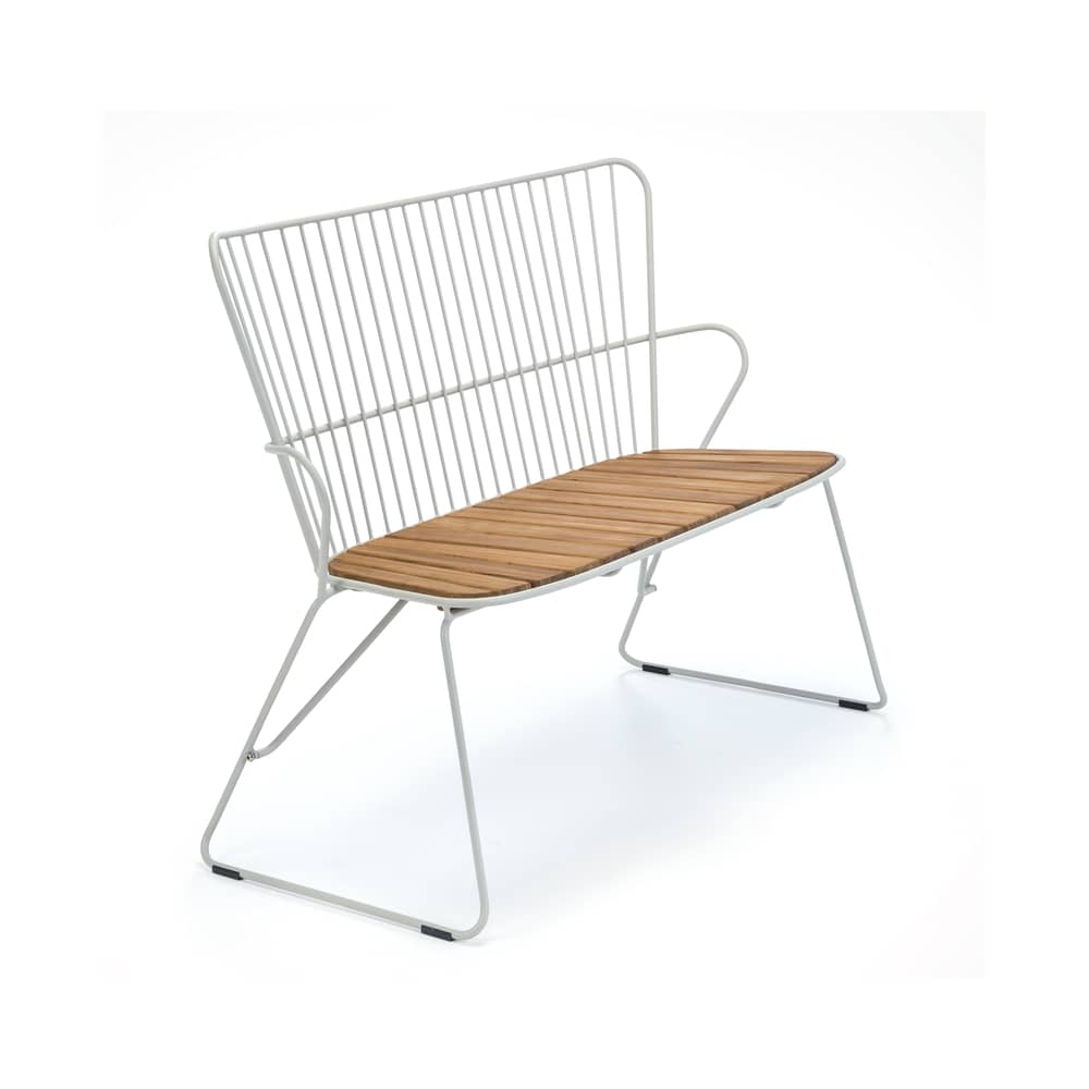 Panca con schienale Paon metallo bianco / L 116 cm - Metallo & bambù - Houe - Panchina / Bianco - Acciaio verniciato a polvere, Bambù