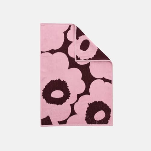 Asciugamano Unikko tessuto rosa / 50 x 70 cm - Marimekko - Unikko / Rosa & Prugna - Spugna di cotone biologico