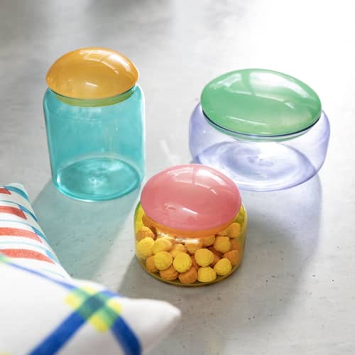 Boîte Puffy verre multicolore / Ø 12 x H 11 cm - & klevering - Ø 12 x H 11 cm / Jaune & rose - Verre