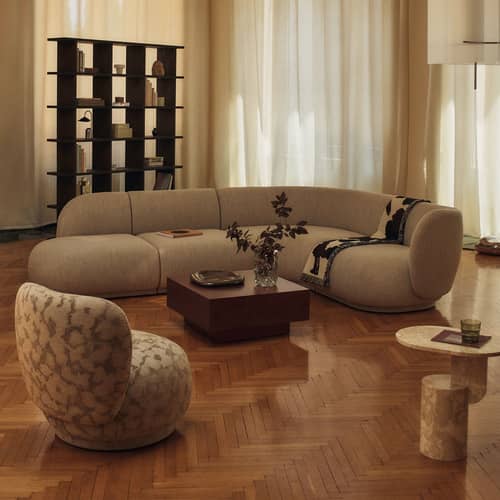Canapé modulable Rico / Module latéral ouvert gauche - Ferm Living - Latéral ouvert gauche - Bois, Mousse, Tissu bouclé