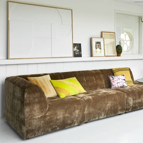 Cuscino Striped velvet tessuto giallo / 40 x 60 cm - HK LIVING - Giallo, Verde - Cotone, Poliestere, Velluto