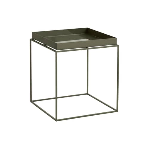 Tray End table metal green / 40 x 40 x H 44 cm - Hay - Olive green - Powder coated steel