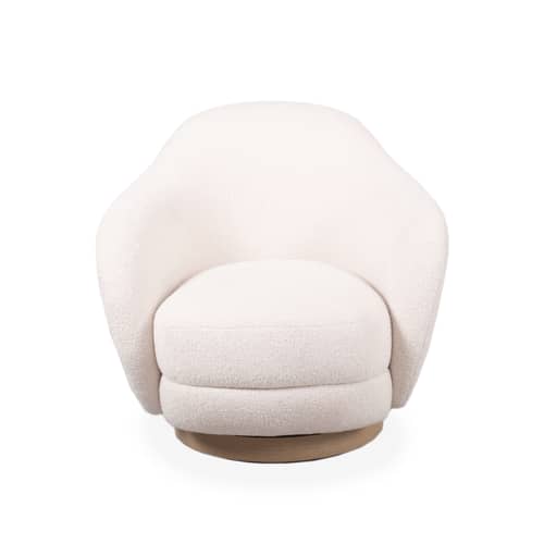 Fauteuil pivotant Bozzolo tissu blanc beige / Moyen modèle - L 75 cm / Laine bouclette - Maison Sarah Lavoine - Ecru (tissu bouclette) / Base chêne - Bois, Contreplaqué de chêne, Laine bouclée, Mousse