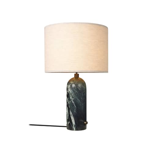 Lampada da tavolo Gravity Large marmo verde / Ø 41 x H 65 cm - Gubi - Marmo verde smeraldo / Paralume beige - Marmo, Tela