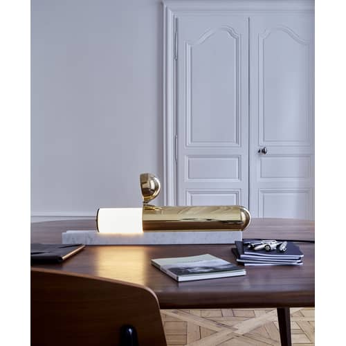 Lampe de table ISP LED métal marbre blanc or / Marbre & laiton - L 52 cm - DCW éditions - Marbre blanc / Laiton - Laiton poli, Marbre
