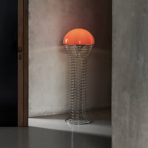 Stehleuchte Wire metall orange / H 120 cm - Verner Panton, 1972 - Verpan - Orange - Polykarbonat, verchromter Stahl