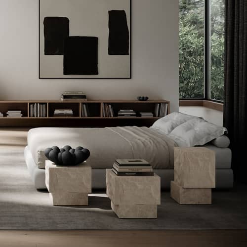 Table d\'appoint Temple Tall pierre blanc / 33 x 32 x H 50 cm - Calcaire - 101 COPENHAGEN - Tall / Sable - Calcaire