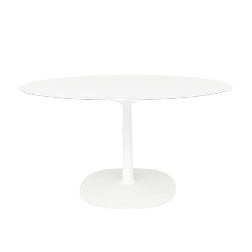 Table ronde Multiplo indoor/outdoor -   / Grès uni / Ø 118 cm - Kartell - Blanc uni / Pied blanc - Aluminium verni, Grès cérame