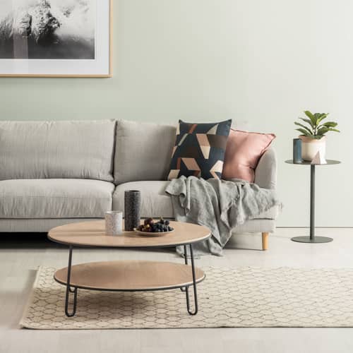 Tavolino Eugénie Large grigio legno naturale / Rovere - Ø 90 - Hartô - grigio ardesia / rovere - Acciaio laccato, MDF rivestito in rovere