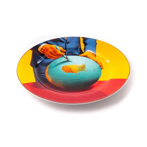 Assiette Toiletpaper - Globe céramique multicolore / Ø 27 cm - Seletti - Globe - Porcelaine