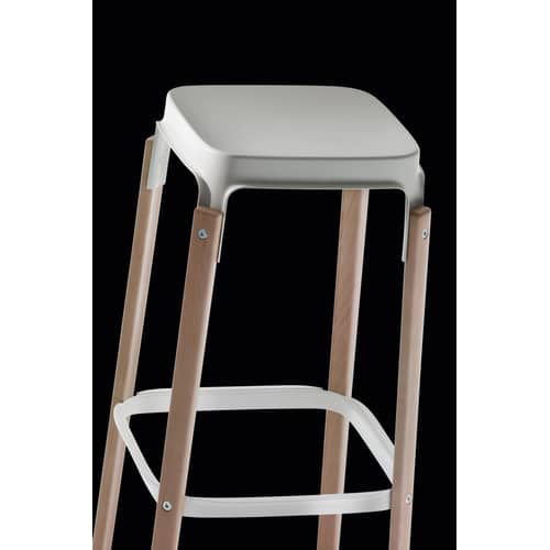 Steelwood Bar stool metal white natural wood Wood & metal - H 78 cm - Magis - Natural beech / White - Beechwood, Varnished steel