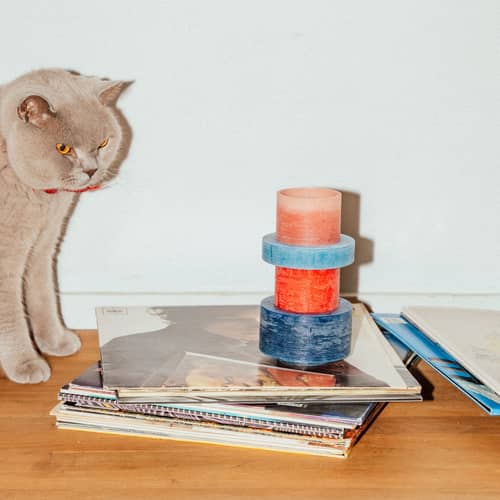 Bougie Stack 04 / 4 modules empilables - Combustion 110 heures - STAN EDITIONS - Rouge & bleu - Paraffine