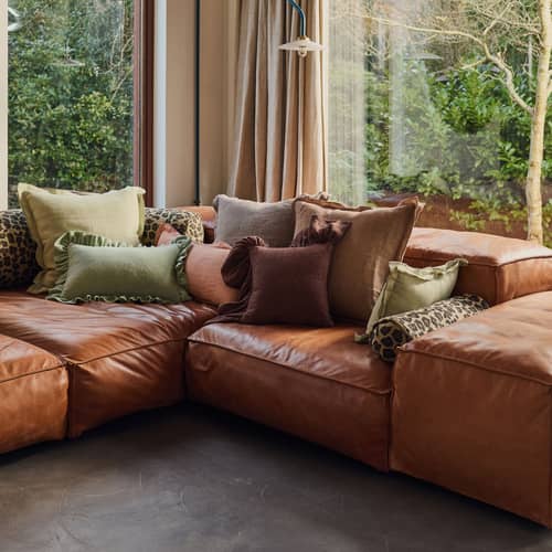 Cuscino Ruffle tessuto marrone / 50 x 50 cm - HK LIVING - Castagna - Cotone, Espanso