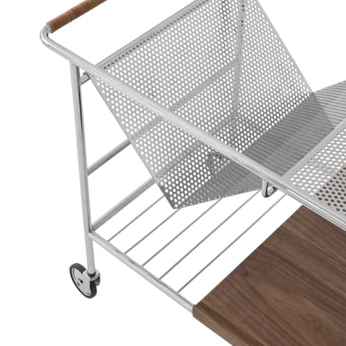 Desserte Alima NDS1 argent métal / 90 x 42 x H 60 cm - &tradition - Chromé / Noyer - Acier, Bois, Cuir