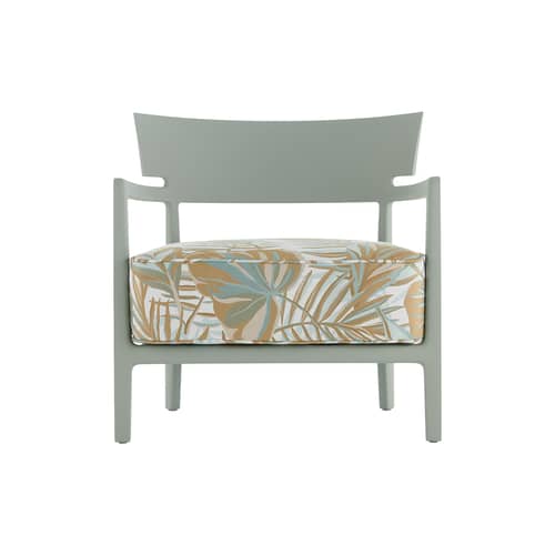Fauteuil rembourré Cara OUTDOOR x Liberty - Kartell - Vert mat / Tissu Liberty Chile Palm - Polycarbonate, Polyuréthane, Tissu Liberty