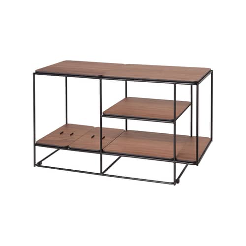 Möbel für Audiomaterial Lines holz natur / Für Audiomaterial 50 x 88 x P 39 cm (horizontal oder vertikal) - La Boîte Concept - Schwarz / Nussbaum - Leder, Nussbaum, Stahl