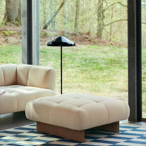 Pouf Quilton Lift tissu jaune / 105 x 105 cm - Hay - Jaune pâle (Tissu Tartaglia 857) / Chêne - Chêne, Mousse PU, Tissu