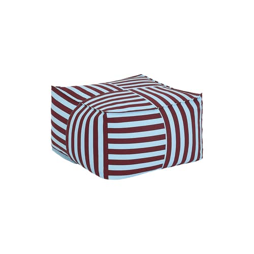 Pouf Otto tissu bleu / Repose-pieds - 55 x 55 cm - NOBODINOZ - Bordeaux & bleu / Rayé - Coton bio, Polystyrène expansé
