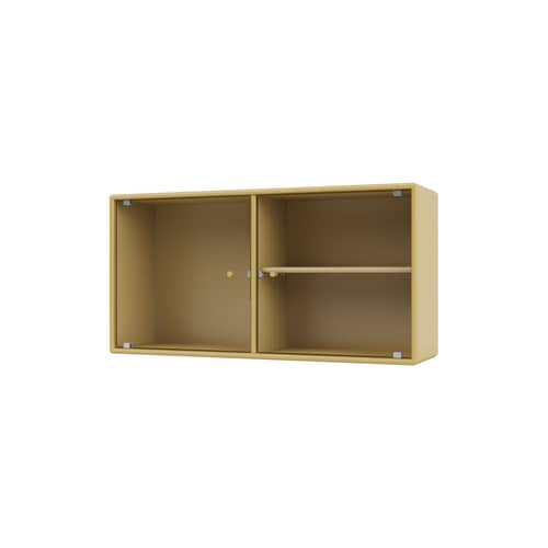 Wandablage Ripple I holz gelb / Vitrine - B 69,6 x T 20 x H 35,4 cm / Gewelltes Glas - MONTANA - Kümmel 157 - Geriffeltes Glas, lackierte Holzfaserplatte