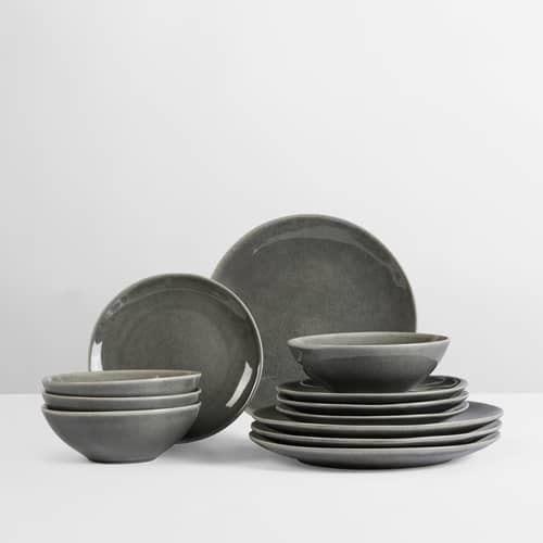 Set vaisselle Nordic Rain / 4 personnes - 12 pièces - BROSTE COPENHAGEN - Gris - Grès émaillé